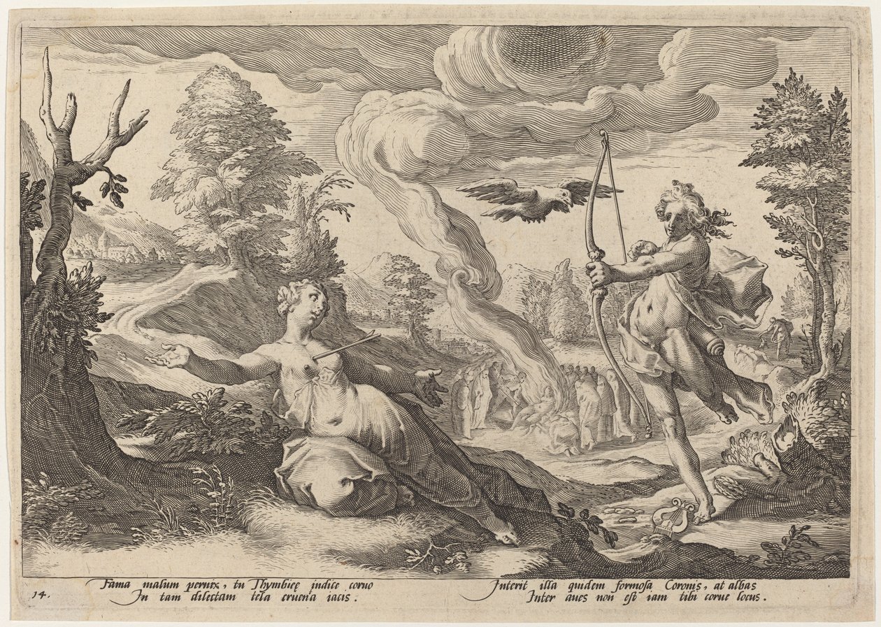 Zabójcza korona Apolla autorstwa Workshop of Hendrick Goltzius, after Hendrick Goltzius