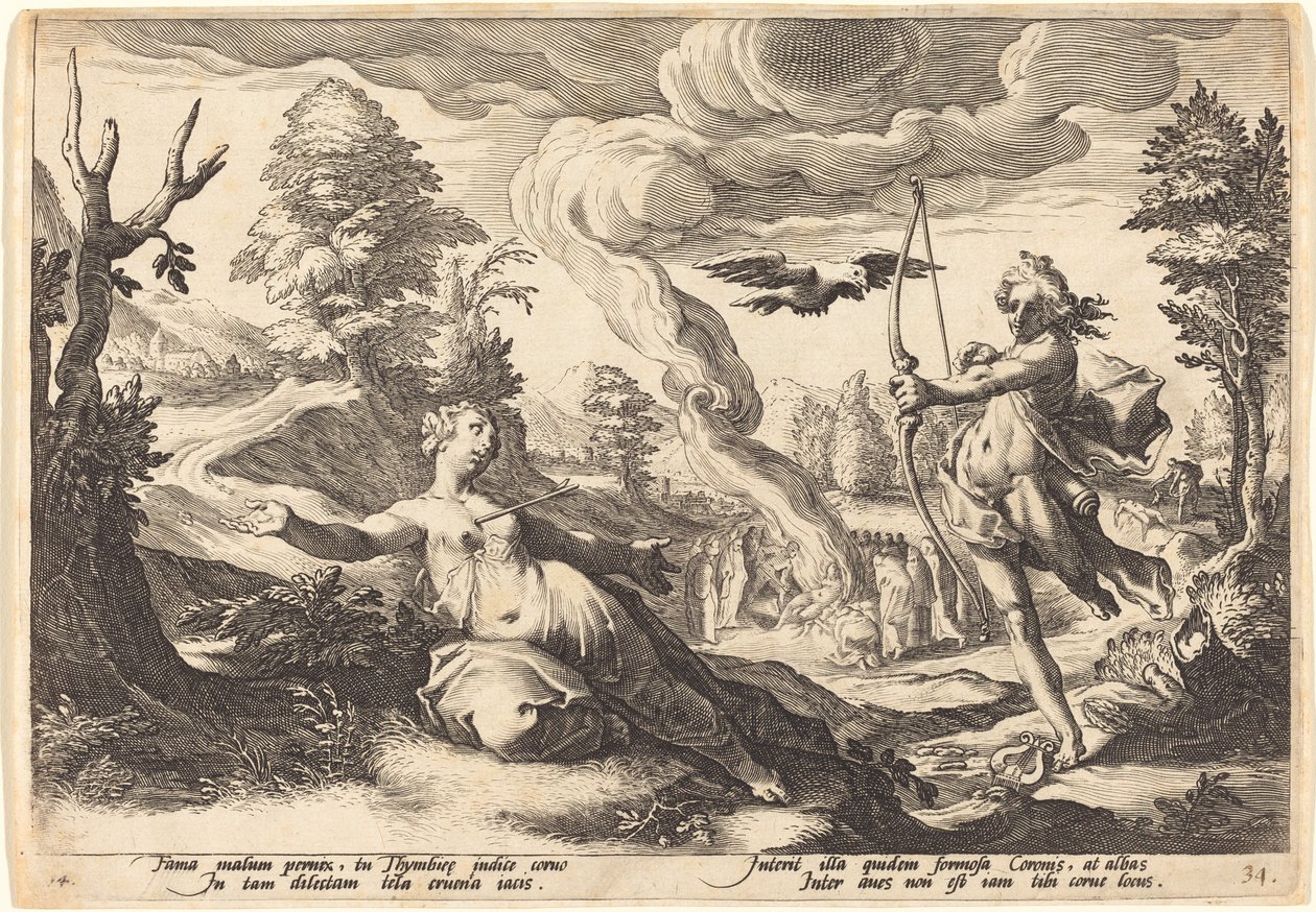 Zabójcza korona Apolla autorstwa Workshop of Hendrick Goltzius, after Hendrick Goltzius