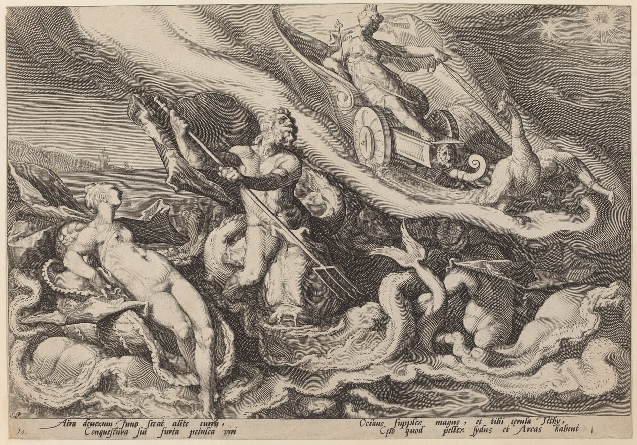 Juno skarży się Okeanosowi i Tetydzie na Kallisto autorstwa Workshop of Hendrick Goltzius, after Hendrick Goltzius