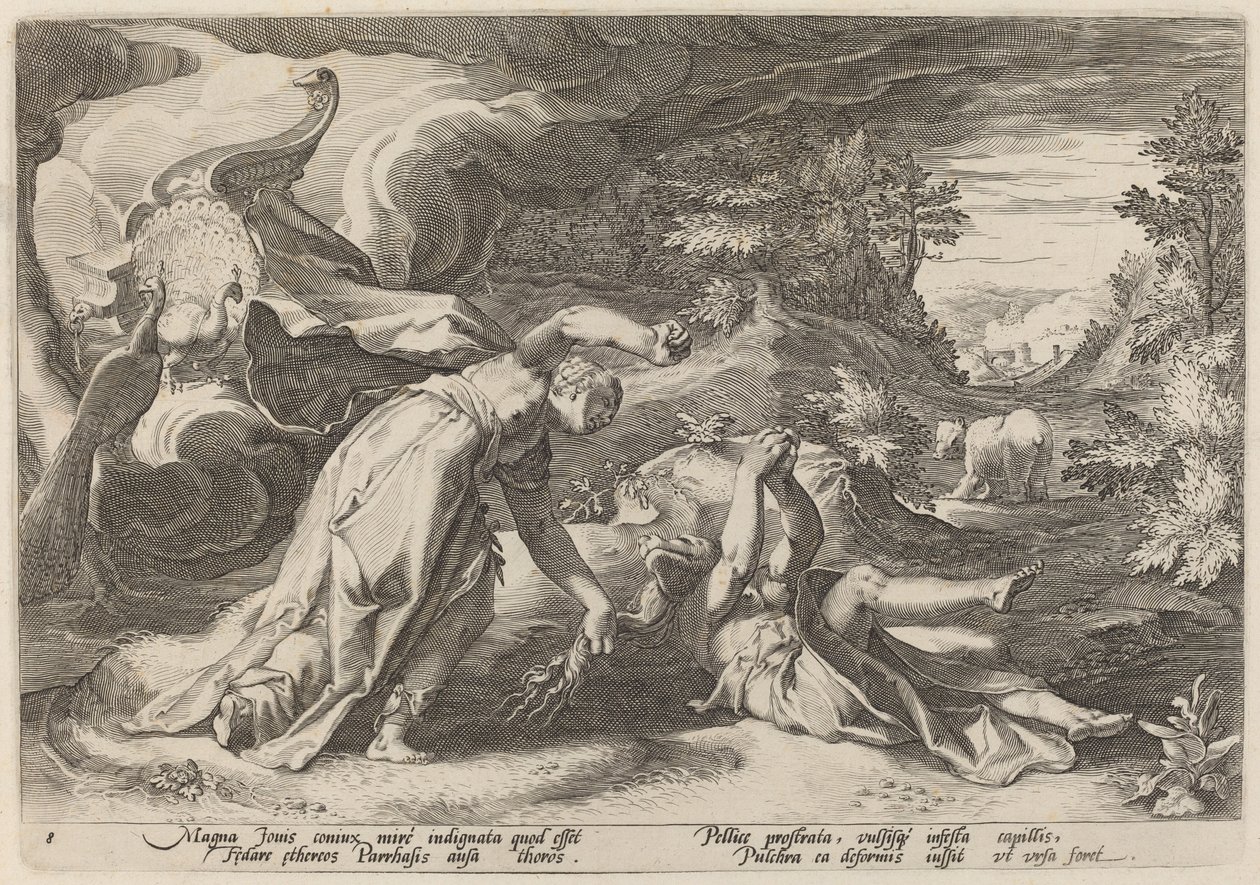 Juno zamieniająca Callisto w niedźwiedzia autorstwa Workshop of Hendrick Goltzius, after Hendrick Goltzius