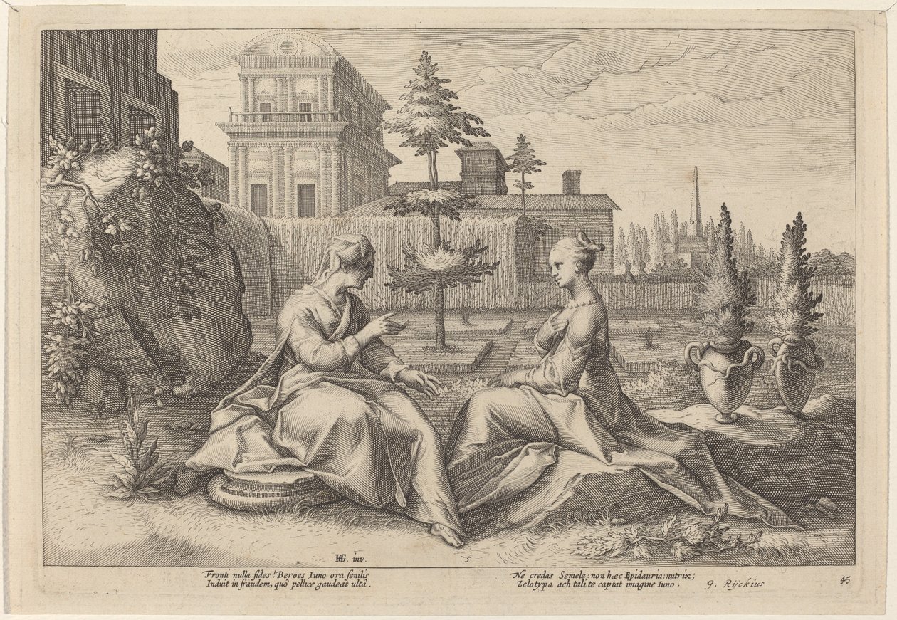 Juno w formie Beroe, Ostrzeżenie Semele autorstwa Workshop of Hendrick Goltzius, after Hendrick Goltzius