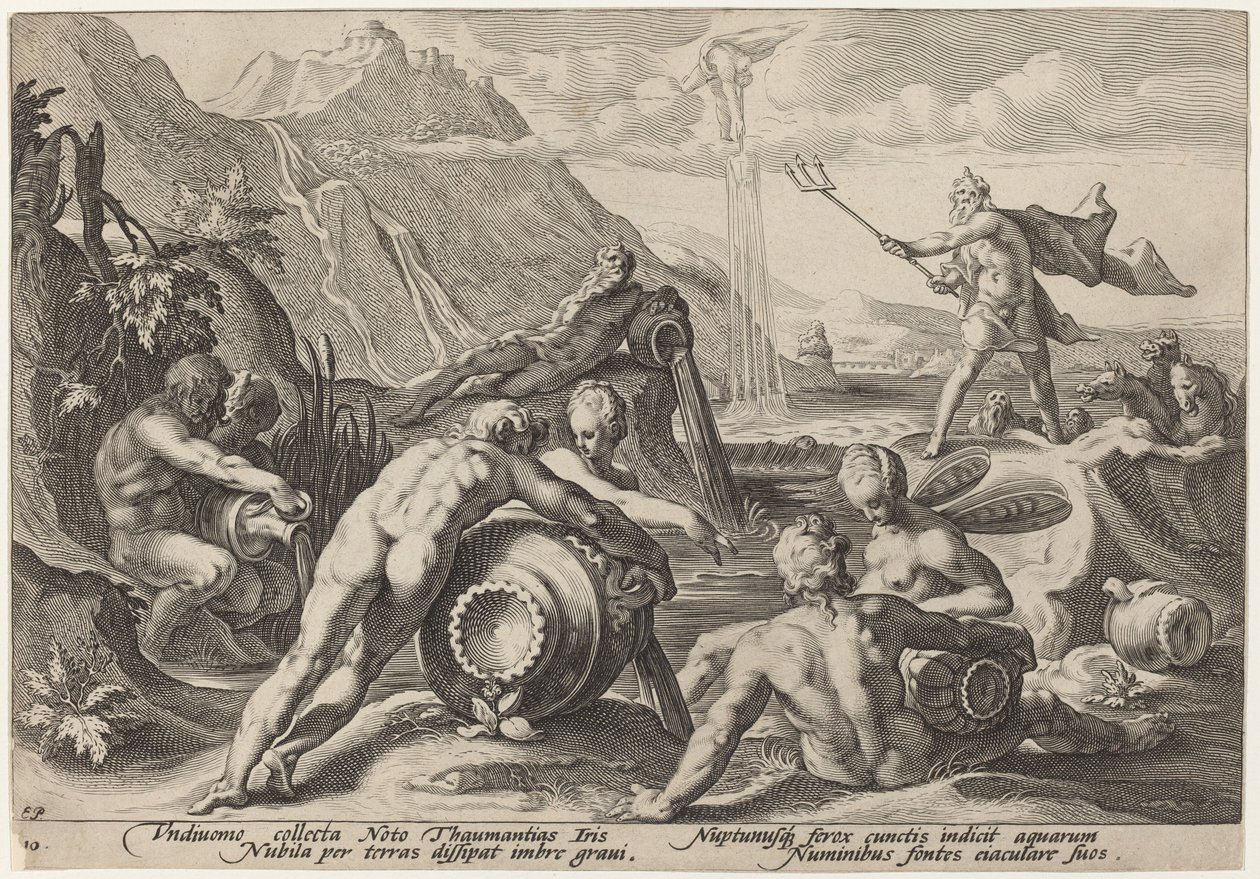Neptun knuje zniszczenie człowieka autorstwa Workshop of Hendrick Goltzius, after Hendrick Goltzius