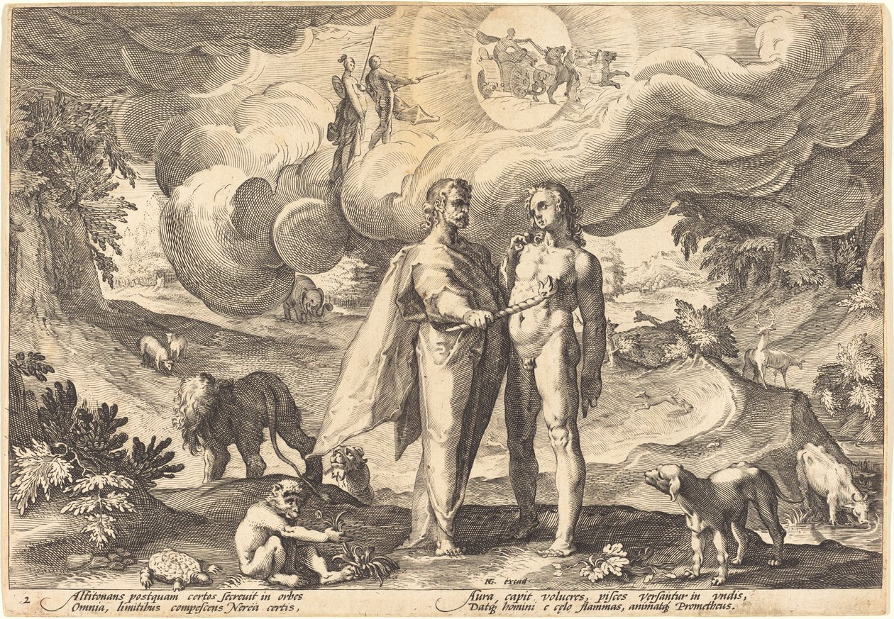 Prometeusz czyni człowieka i ożywia go ogniem z nieba autorstwa Workshop of Hendrick Goltzius, after Hendrick Goltzius