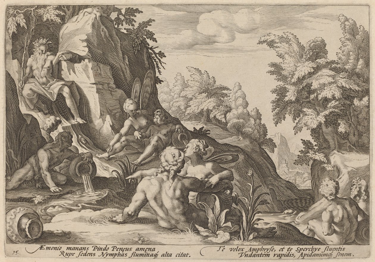 Bóg rzeki Peneus otoczony innymi bóstwami autorstwa Workshop of Hendrick Goltzius, after Hendrick Goltzius