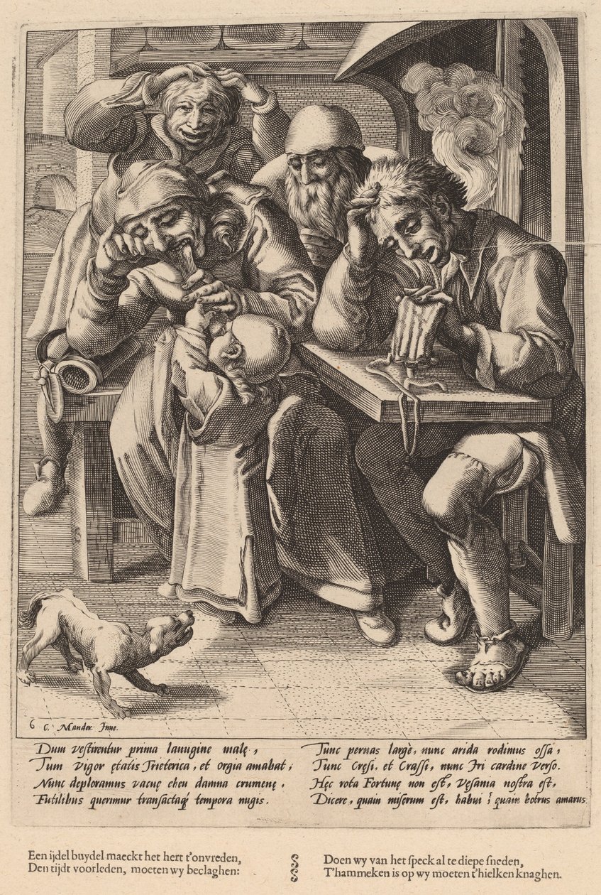 Kiedy twoja torebka jest pusta, jesz kości, a nie bekon autorstwa Workshop of Hendrick Goltzius, after Karel van Mander I