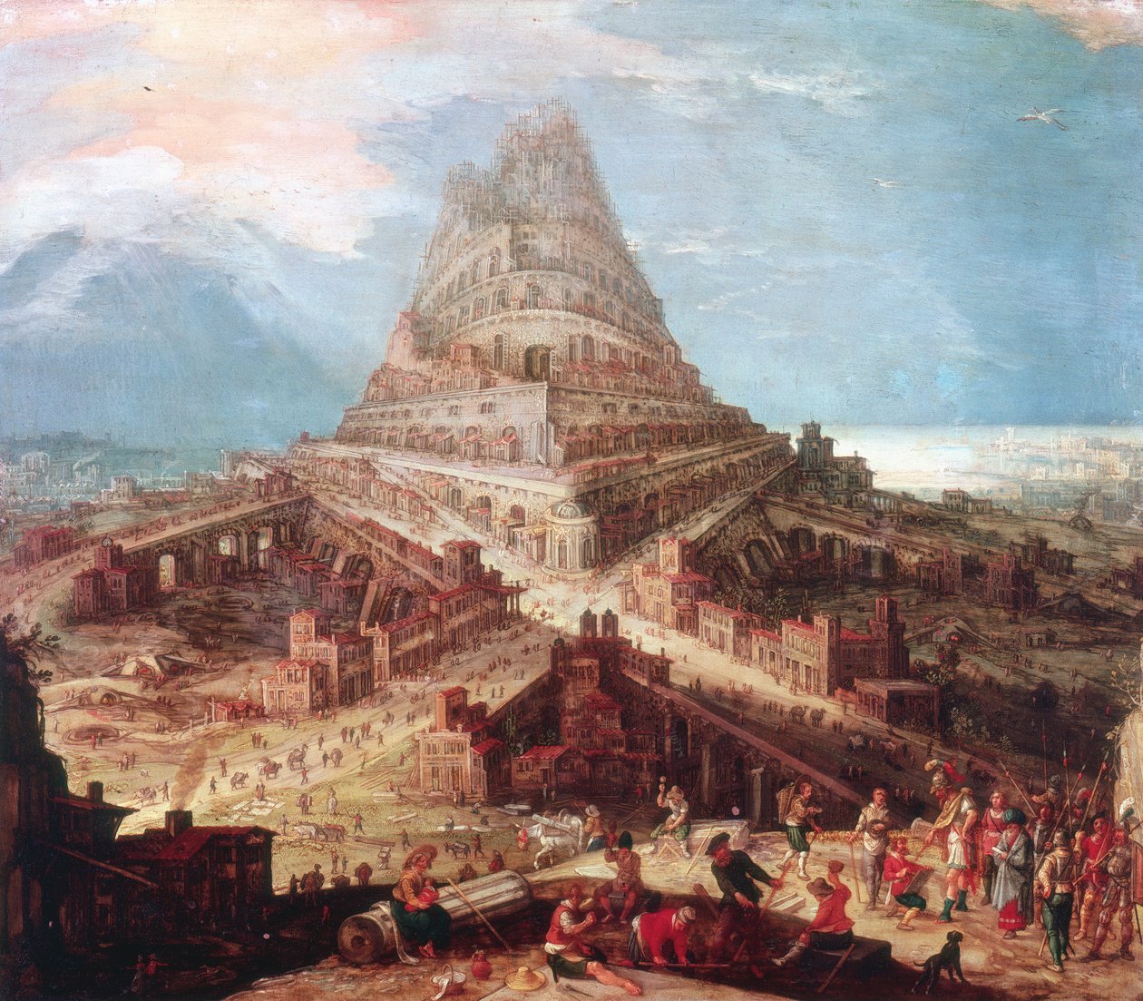 Budowa wieży Babel, XVI w. autorstwa Workshop of Hendrik van Cleve III
