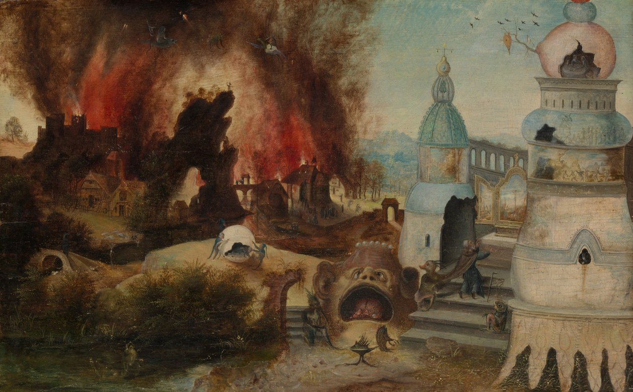 Kuszenie św. Antoniego, ca. 1550-60. autorstwa Workshop of Herri met de Bles