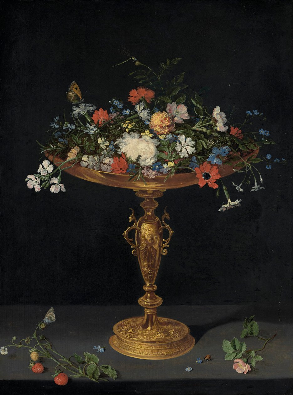 Kwiaty w tazzie na półce autorstwa Workshop of Jan Brueghel the Elder