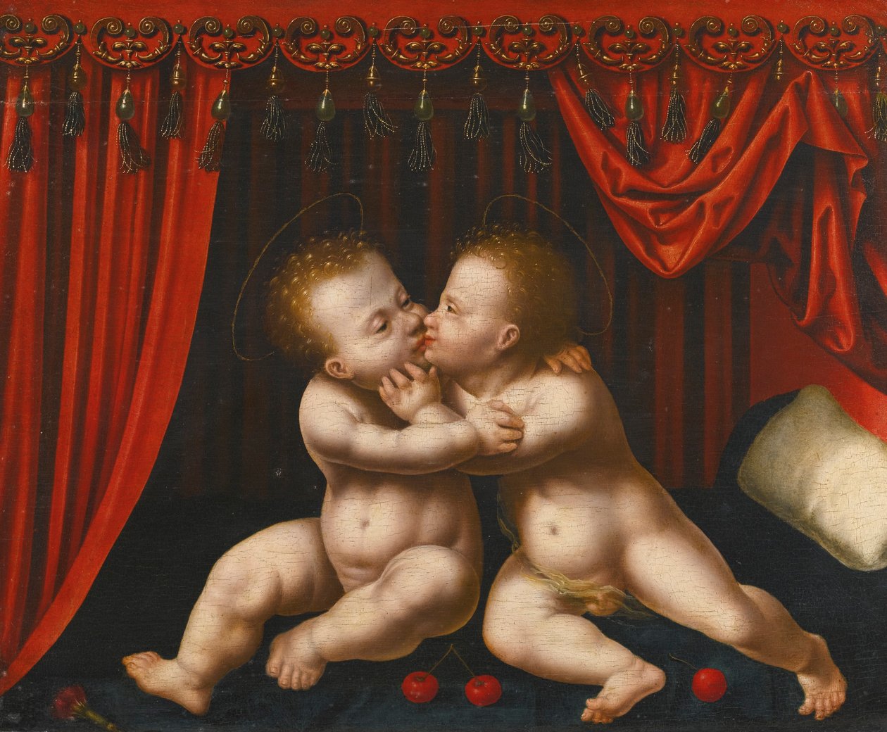 Niderlandzki: Christus en Johannes de Doper als kinderen Dzieciątko Chrystus i Jan Chrzciciel w objęciach autorstwa Workshop of Joos van Cleve