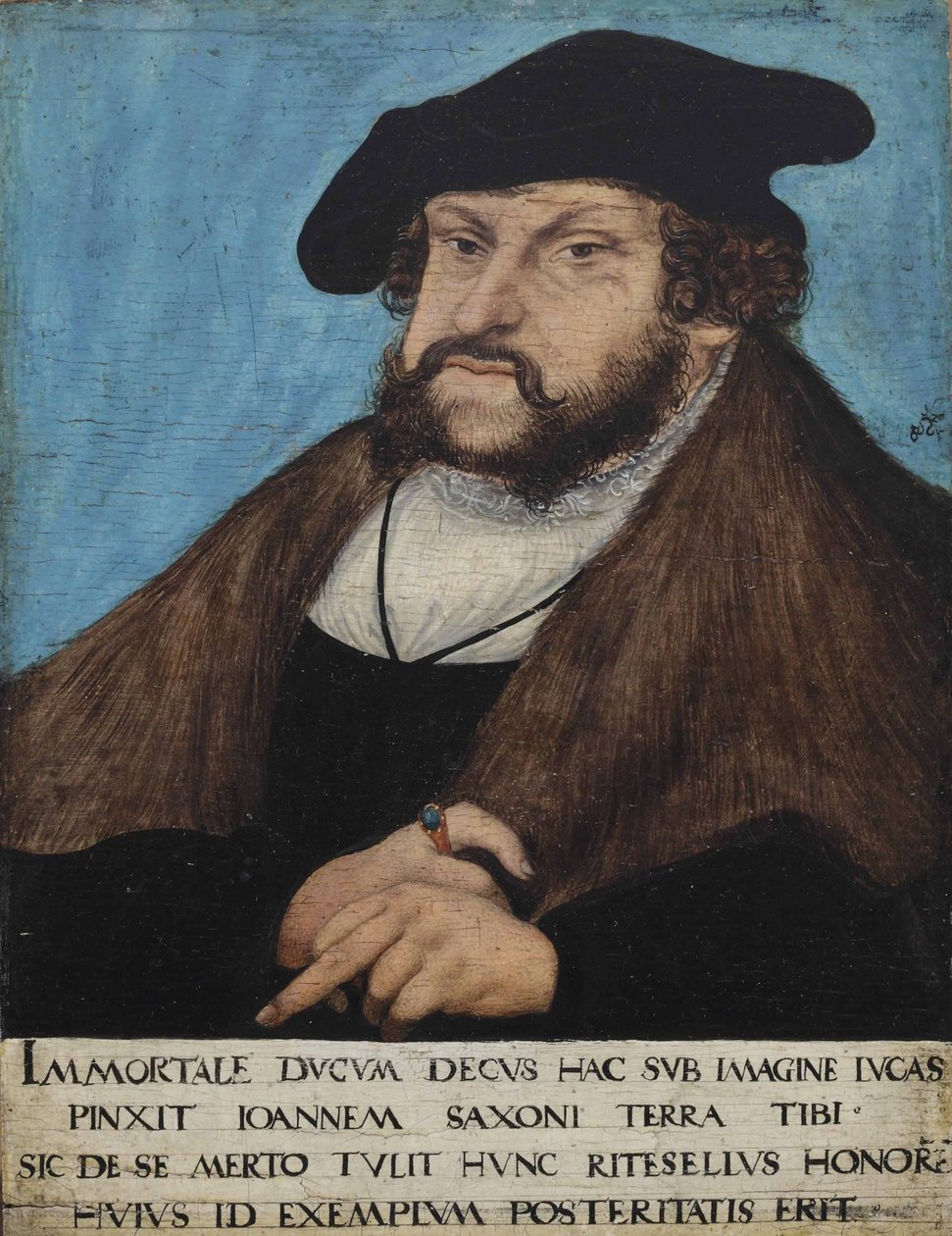 niemiecki: Portret Jana Niezłomnego, elektora Saksonii Portret Jana Niezłomnego, elektora Saksonii, księcia-elektora Saksonii autorstwa workshop of Lucas Cranach the Elder