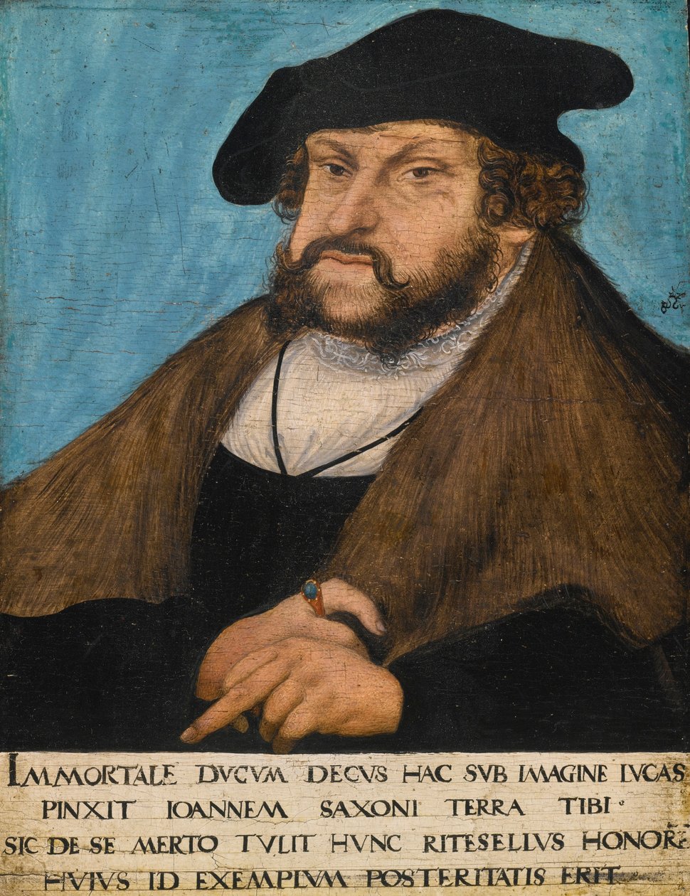 niemiecki: Portret Jana Niezłomnego, elektora Saksonii Portret Jana Niezłomnego, elektora Saksonii, księcia-elektora Saksonii autorstwa workshop of Lucas Cranach the Elder