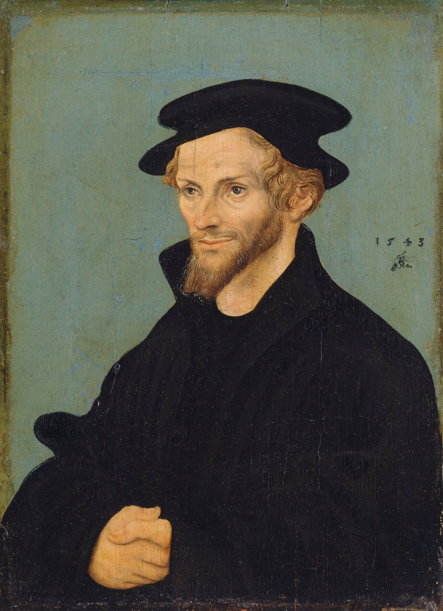 Język niemiecki: Bildnis Philipp Melanchthons Portret Philippa Melanchtona autorstwa workshop of Lucas Cranach the Elder