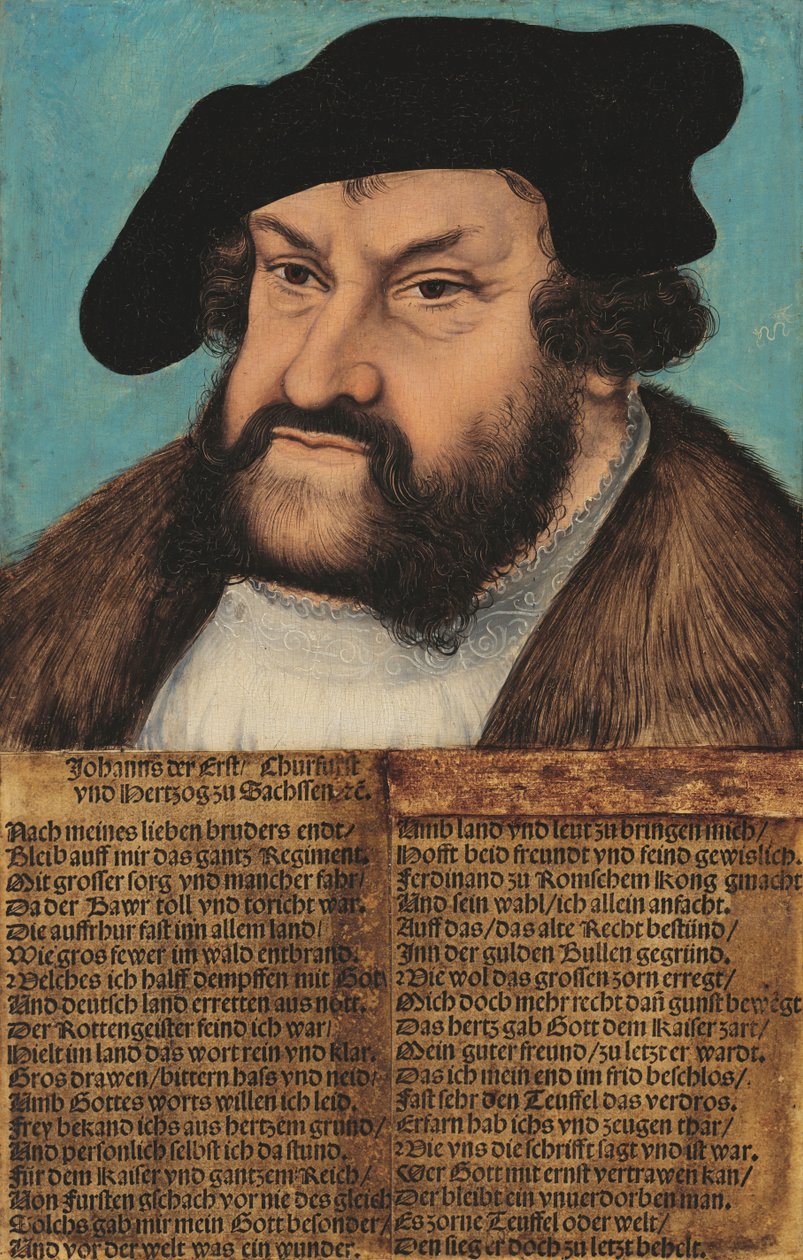 Johann der Beständige, Kurfürst von Sachsen (1486-1532) Johann Niezłomny. Elektor Saksonii (1486-1532) autorstwa workshop of Lucas Cranach the Elder