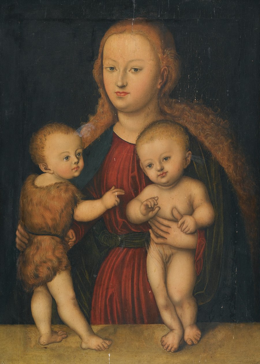 Niemiecki: Madonna z Dzieciątkiem i św. Janem Chrzcicielem Dziewica z Dzieciątkiem i św. Janem autorstwa workshop of Lucas Cranach the Elder