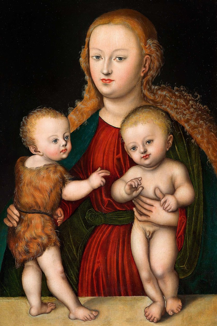 Niemiecki: Madonna z Dzieciątkiem i św. Janem Chrzcicielem Dziewica z Dzieciątkiem i św. Janem autorstwa workshop of Lucas Cranach the Elder