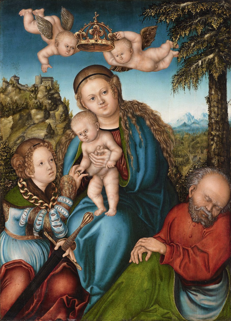 Mistyczne małżeństwo świętej Katarzyny autorstwa workshop of Lucas Cranach the Elder