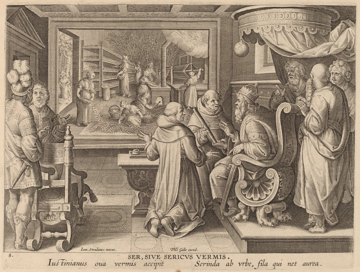 Ser, Sive Sericus Vermis (Jedwab lub Jedwabnik) autorstwa Workshop of Philip Galle after Jan van der Straet