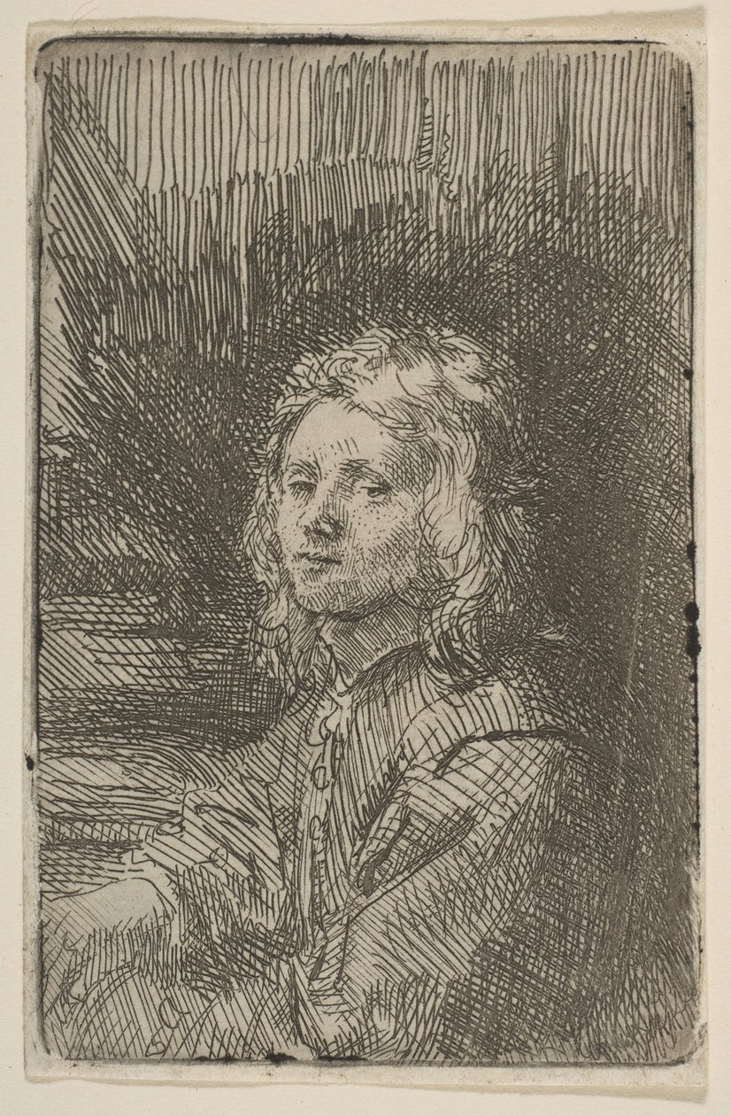 Młody mężczyzna, połowa długości, 1620-69. autorstwa Workshop of Rembrandt