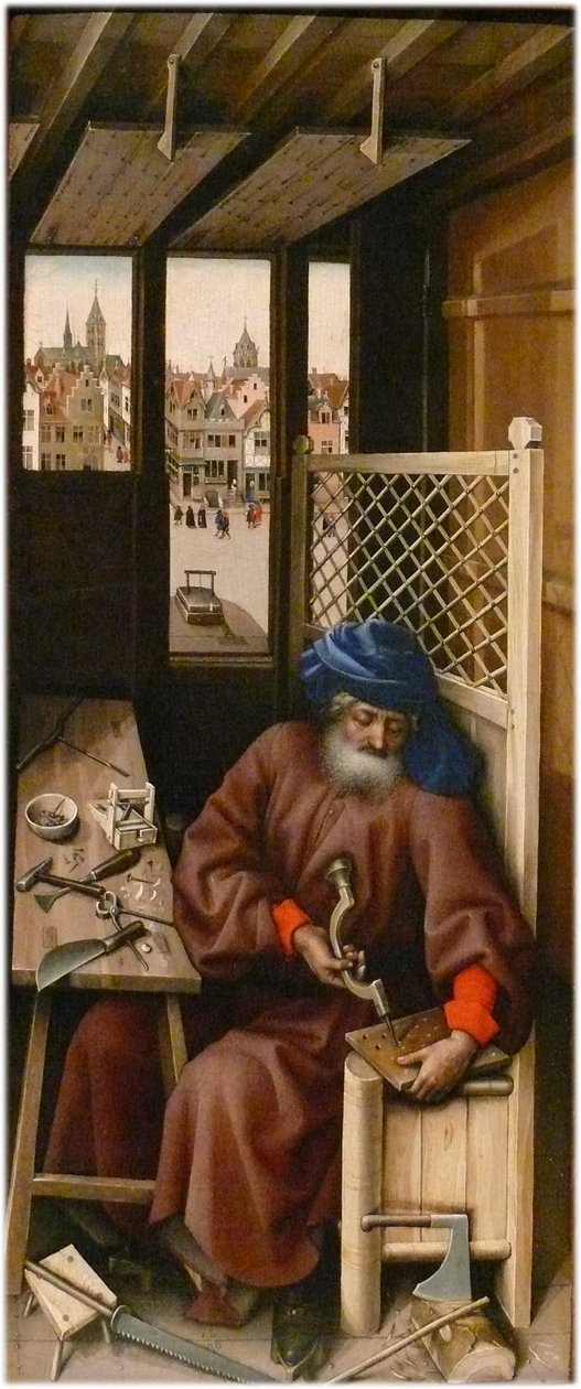 Zwiastowanie Tytuł(y) alternatywny(e):   Mérode Altarpiece
prawy panel: Święty Józef jako cieśla autorstwa Workshop of Robert Campin