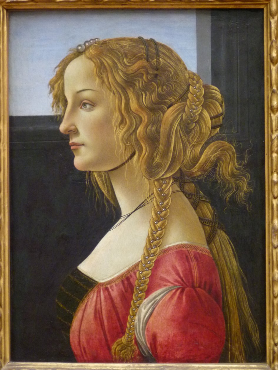 niemiecki: Profilbildnis einer jungen Frau Portret profilowy młodej kobiety, prawdopodobnie Simonetty autorstwa Workshop of Sandro Botticelli