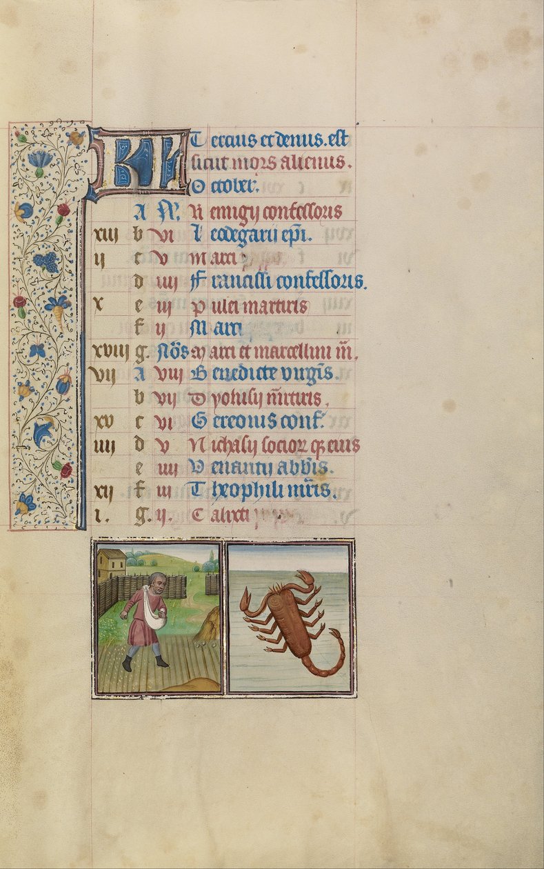 Człowiek siewu; Znak zodiaku Skorpiona autorstwa Workshop of Willem Vrelant