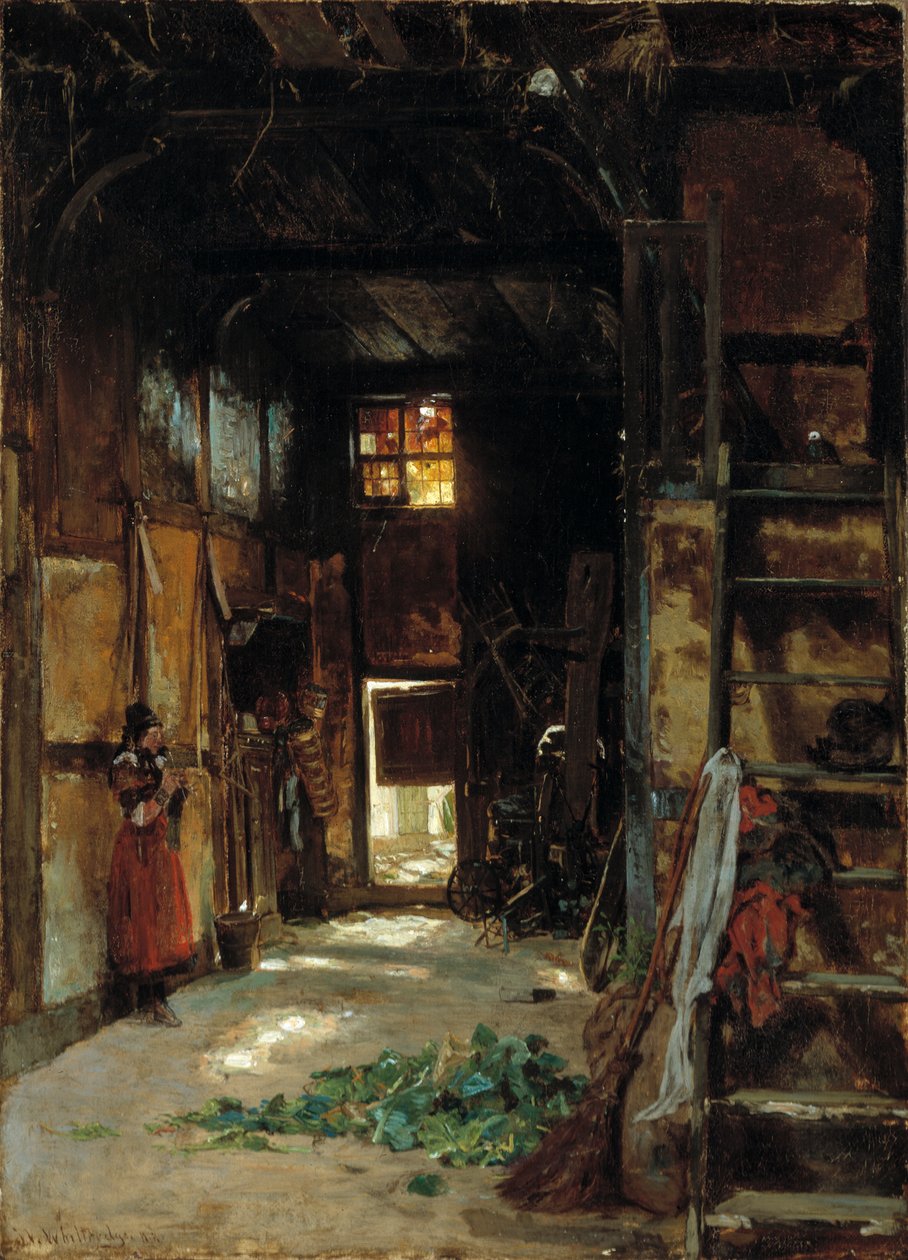 Wnętrze chaty westfalskiej, 1852 r. autorstwa Worthington Whittredge