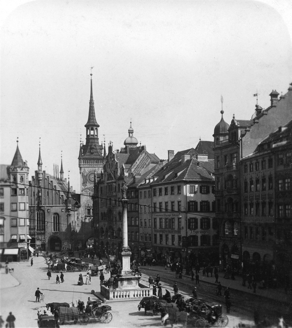 Marienplatz, Monachium, Niemcy, ok. 1900 autorstwa Wurthle and Sons