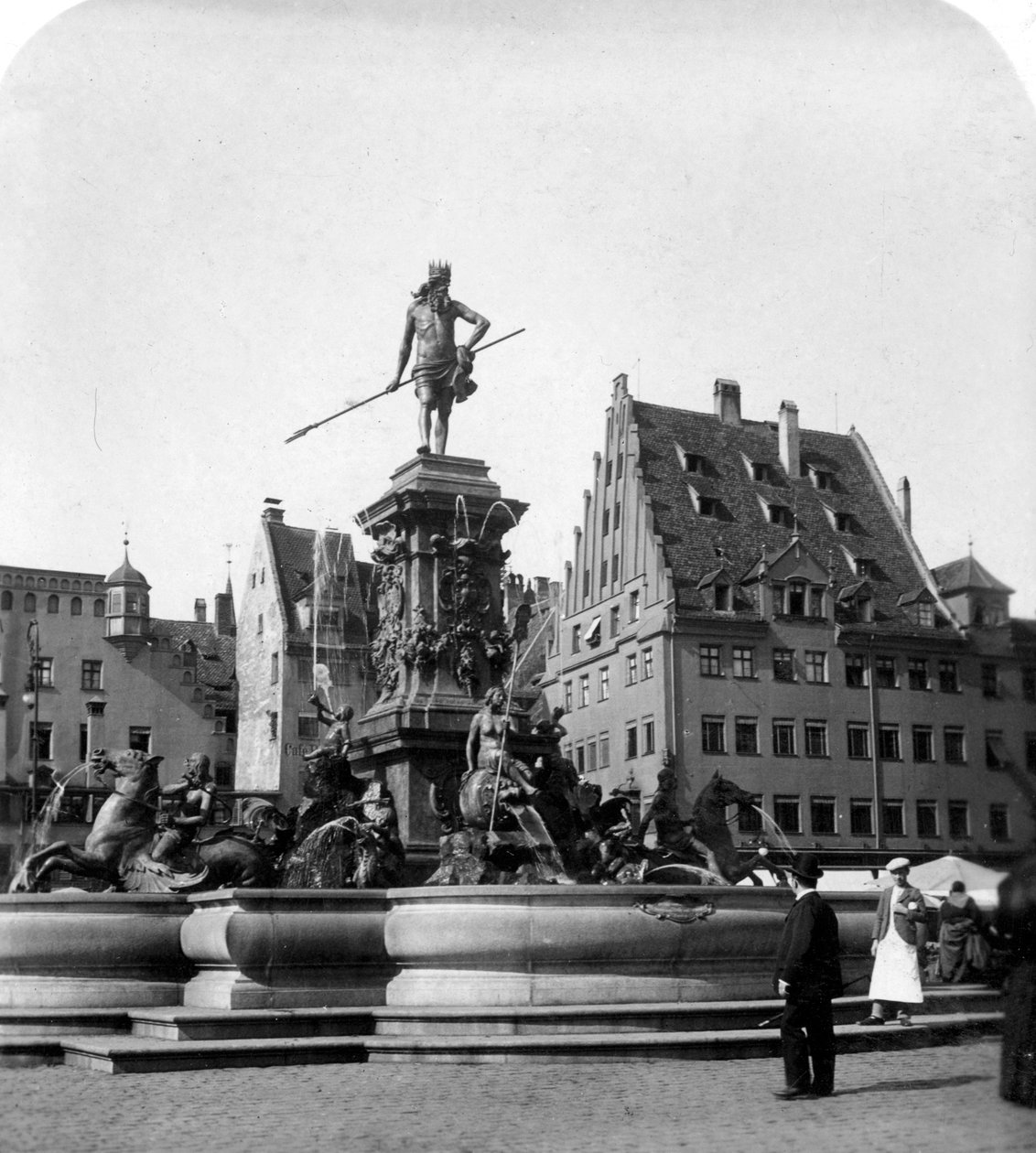 Fontanna Neptuna, Norymberga, Niemcy, ok. 1900. autorstwa Wurthle and Sons