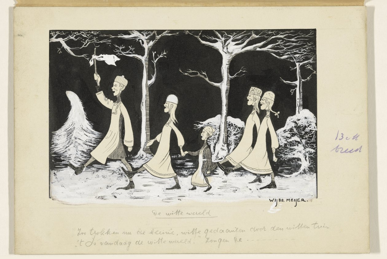 Henk, Anne, Hans, Noor i Elly maszerują przez śnieg autorstwa Wybo Meijer (signed by artist)