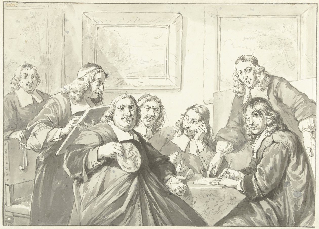 Nadzorcy gildii św. Łukasza w Haarlemie, 1675. autorstwa Wybrand Hendriks