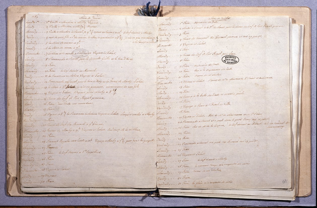 Dziennik Ludwika XVI. Miesiąc czerwiec i lipiec 1789. Zeszyt 17X21 cm. Archiwa Narodowe. Paryż autorstwa XVI Louis