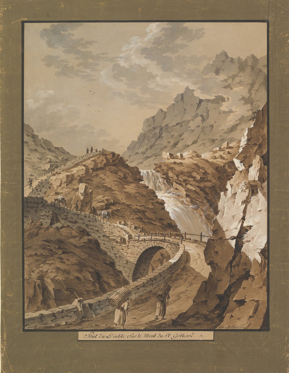 Diabelski Most w kierunku Góry Gotarda w Szwajcarii, 1785-1824. autorstwa Xaver Triner
