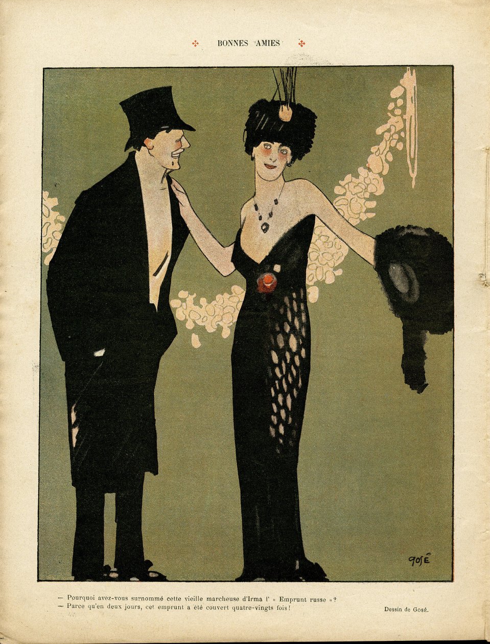 Ilustracja Xaviera Gose (1876-1915) w Le Lire, 06.02.09 - Dobrzy przyjaciele - Miłość, Moda, Kwiaty autorstwa Xavier Gose