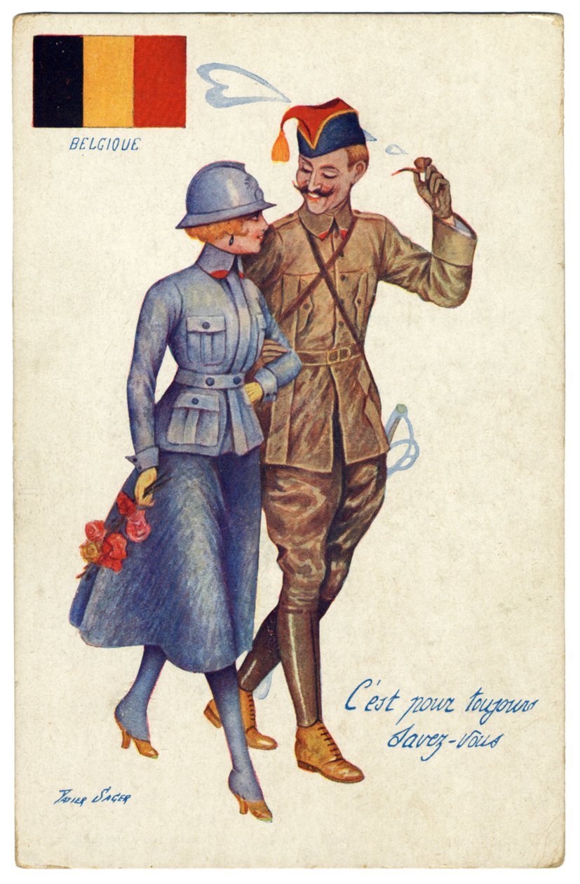 Pocztówka belgijska z I wojny światowej Harmonia między aliantami, ok. 1917 autorstwa Xavier Sager