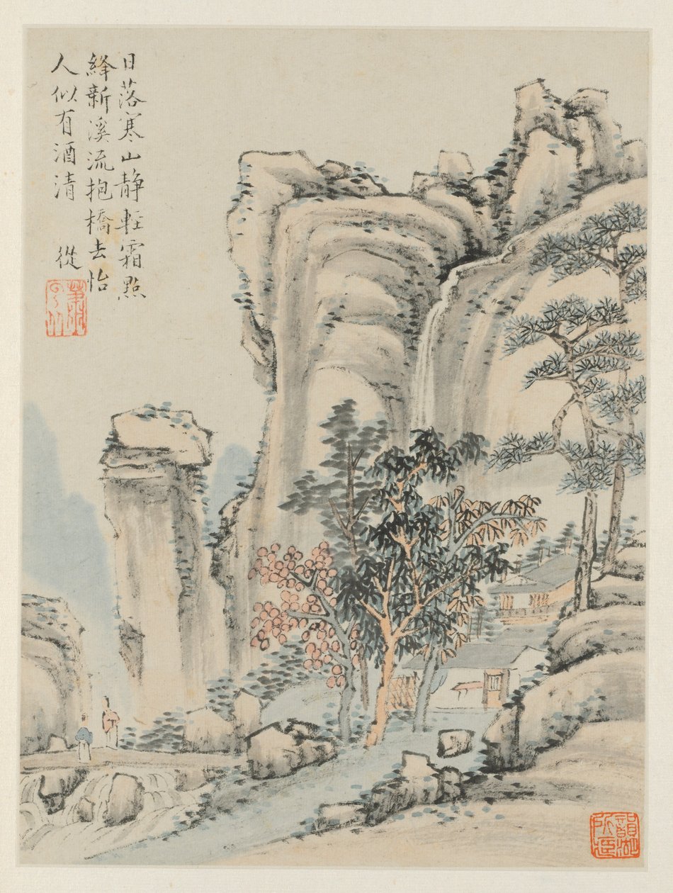 Album pejzaży sezonowych, karta E, poprzednia karta 3, 1668. autorstwa Xiao Yuncong