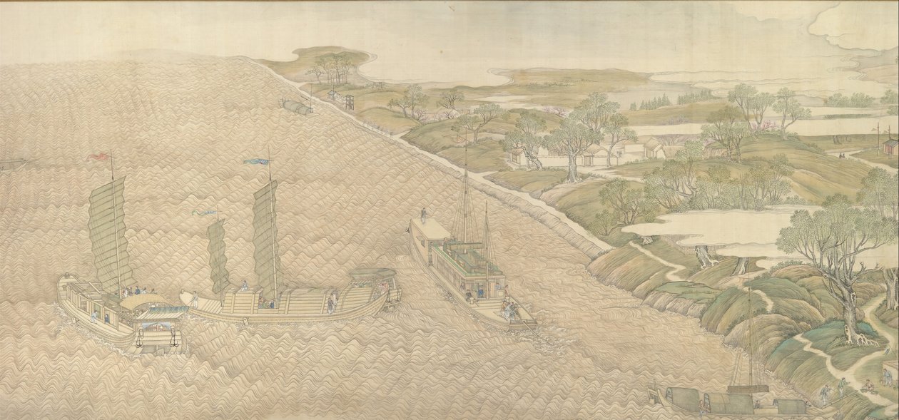 Południowa wizyta inspekcyjna cesarzy Qianlong, zwój czwarty: zbieg rzeki Huai..., 1770. autorstwa Xu Yang