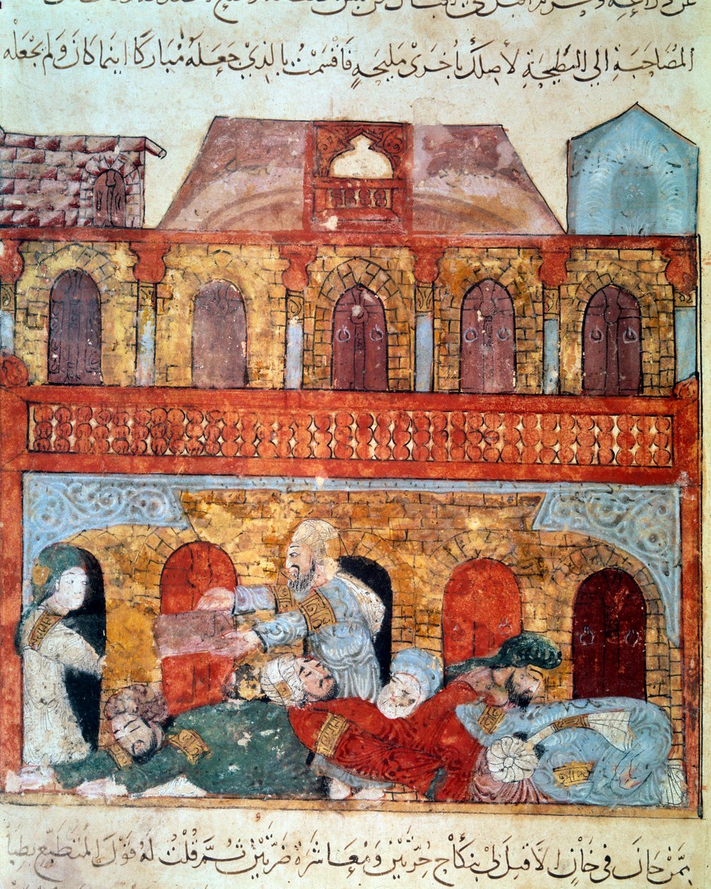 Wędrujący nawigator Abu Zayd (Abu Zayd, Abu Zayd) i śpiący kupcy Abu Mohammed al-Kasim ibn Ali Hariri (1054-1122) oświeceni przez Yahyę Mahmuda al-Wasiti (al-Wasiti) w autorstwa Yahya ibn Mahmud Al Wasiti