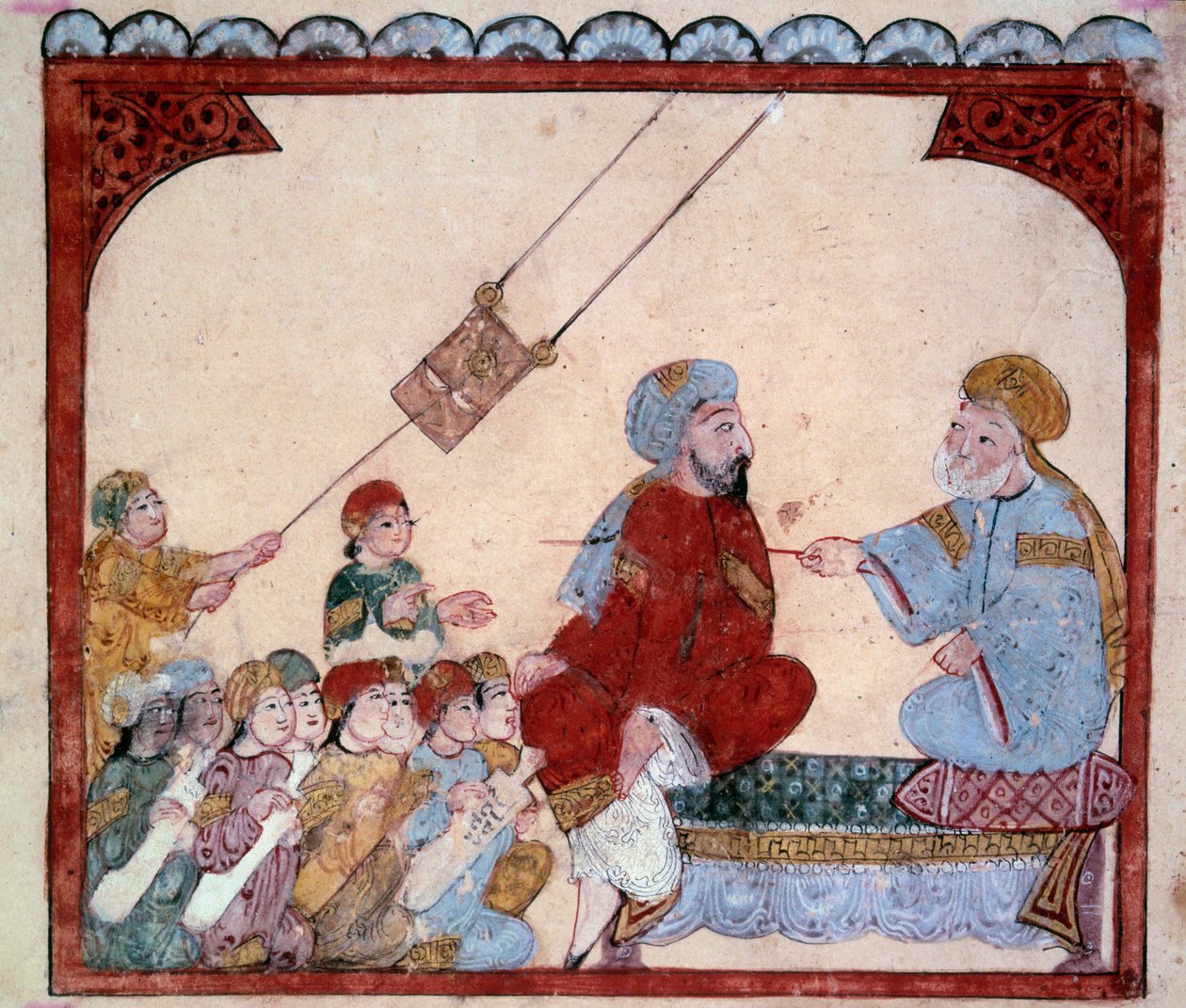Wędrujący Nawigator Abu-Zayd (Abu Zayd, Abu Zayd) Miniaturowy nauczyciel z „”Maqamat”” (Seansy) Abu Mohammeda al-Kasima ibn Ali Hariri (albo Al-Hariri lub Al Hariri) (1054-1122). Mahmud al-Wasiti (al-Wasiti) w 1237, Paryż, Paryż, b autorstwa Yahya ibn Mahmud Al Wasiti