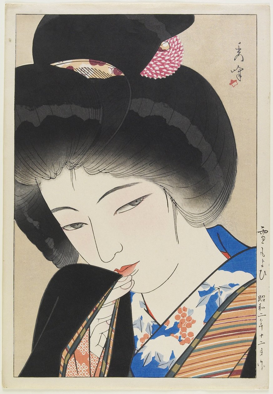Approaching Snow, grudzień 1927 (kolorowy drzeworyt) autorstwa Yamakawa Shuho
