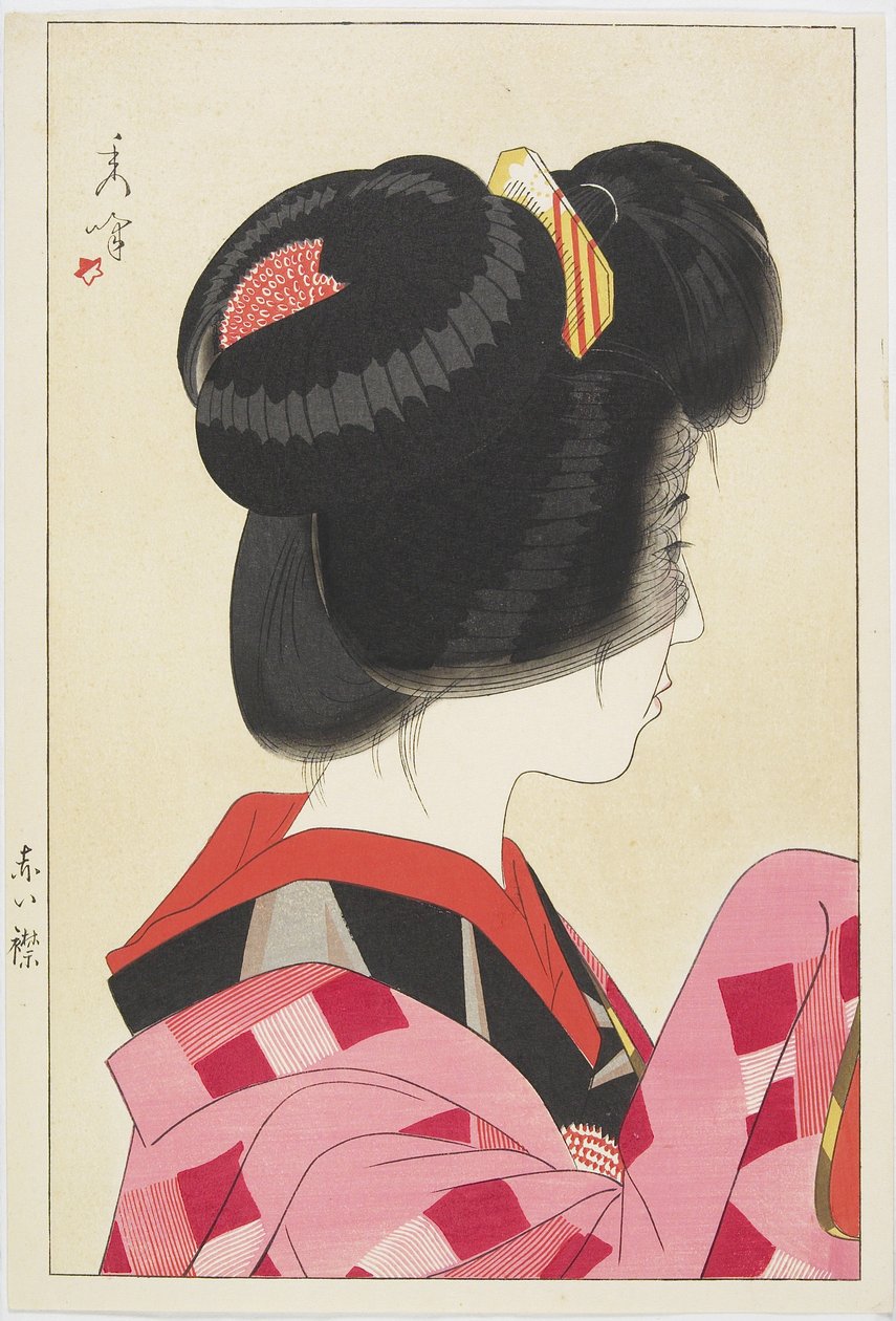 Czerwony kołnierzyk, 1928 (kolorowy drzeworyt) autorstwa Yamakawa Shuho