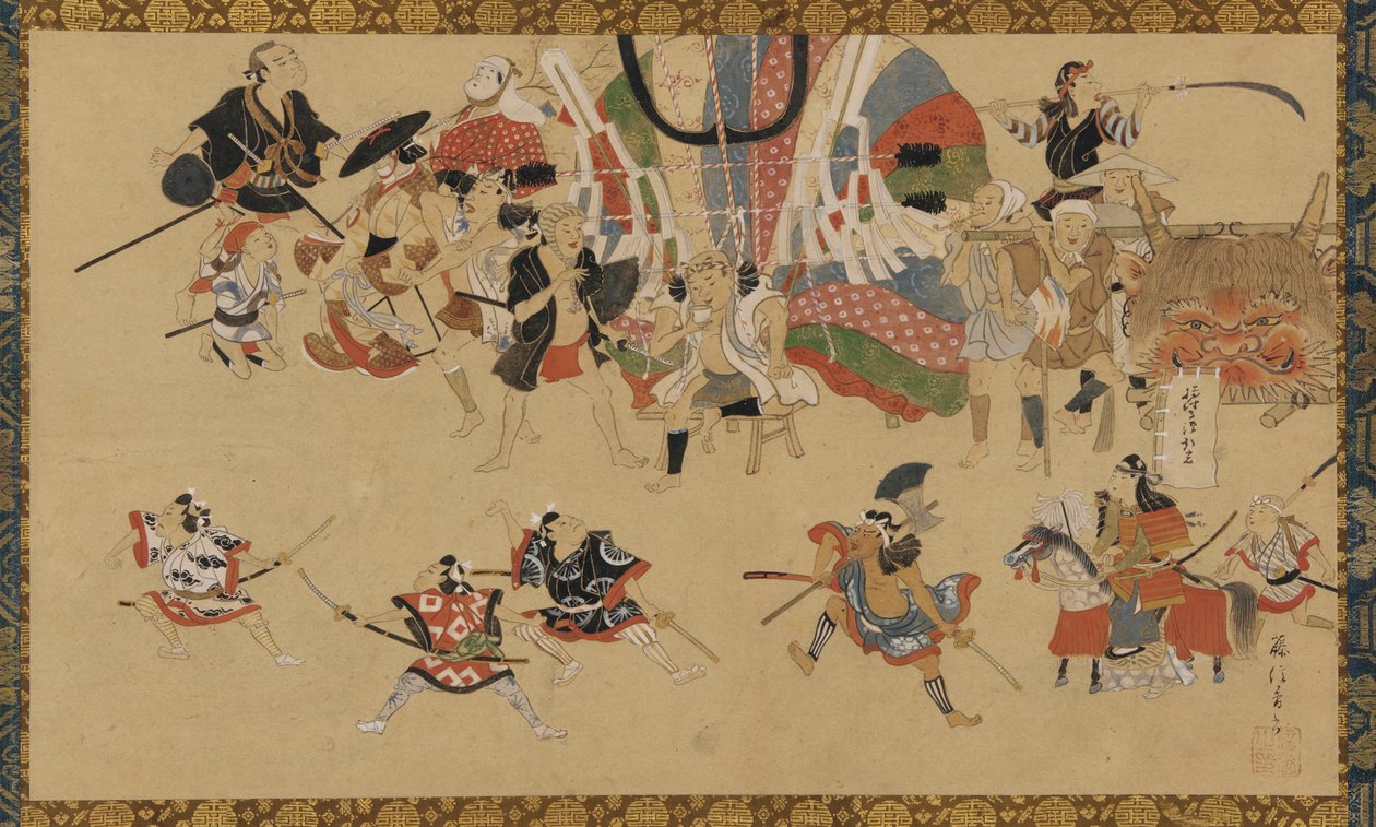 Scena uliczna podczas festiwalu, ok. godz. 1750-70. autorstwa Yamamoto Fujinobu