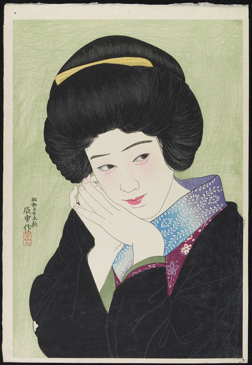 Aktorka Sakai Yoneko, sierpień 1929 (kolorowy drzeworyt) autorstwa Yamanaka Kodo 1869 1945 Yamanaka Kodo 1869 1945