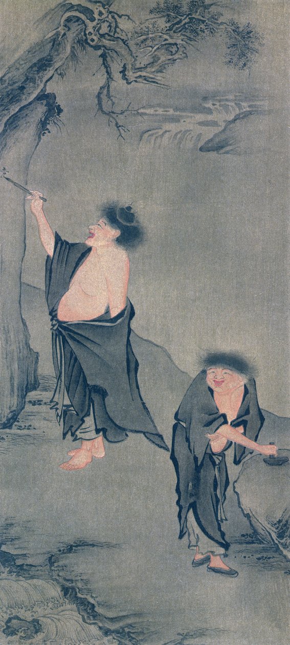 Dwóch chińskich pustelników, Han Shan piszący na skale i Shih Te przygotowujący atrament, po kakemono Yan Hui i opublikowany w czasopiśmie „The Kokka”, Japonia, 6 czerwca 1906 autorstwa Yan Hui