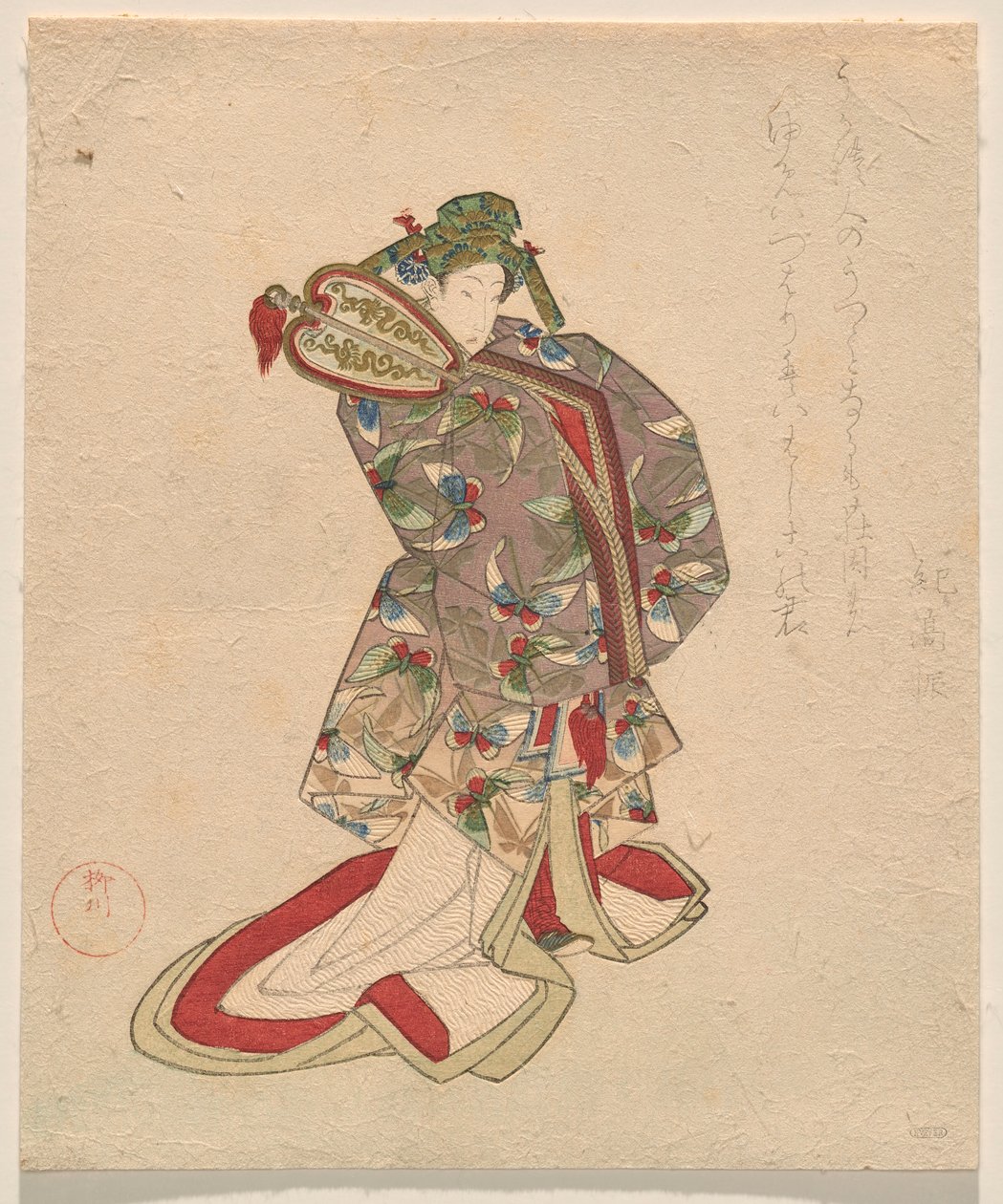 Kobieta w chińskim stroju ze wzorem motyla autorstwa Yanagawa Shigenobu II