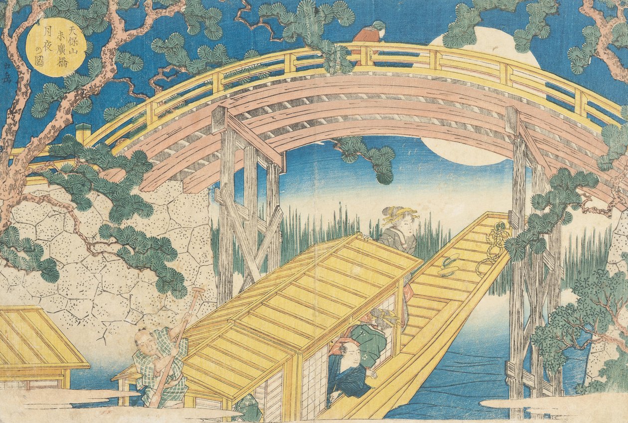 Fan Bridge by Moonlight, z „Widoków góry Tempo”, 1834 (odbitka drzeworytowa) (patrz także 17723) autorstwa Yashima Gakutei