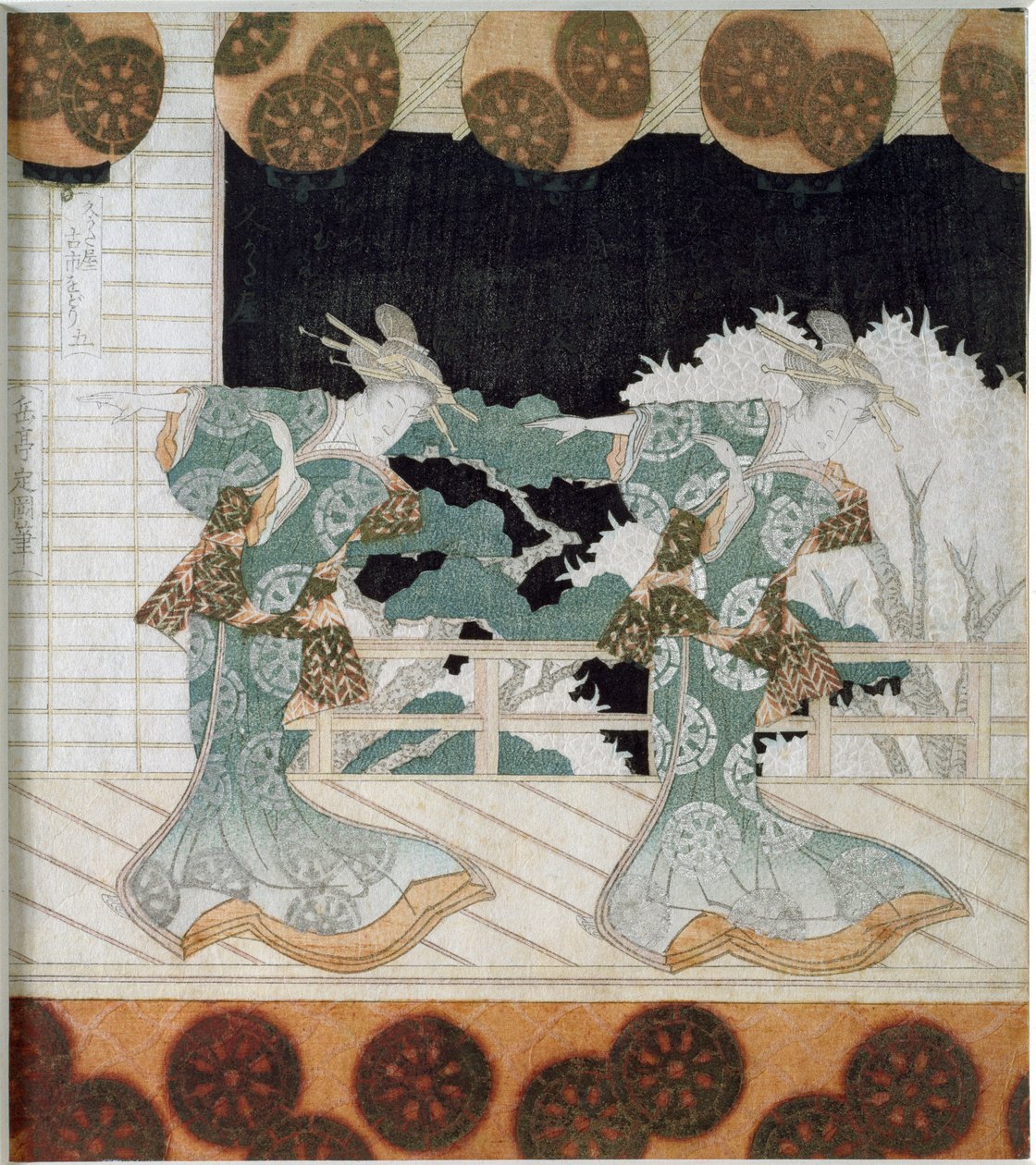Tancerze w strojach ludowych na scenie Japońska grafika „Surimono” Yashimy Gakutei (1786-1868) 1822 Kolekcja prywatna autorstwa Yashima Gakutei