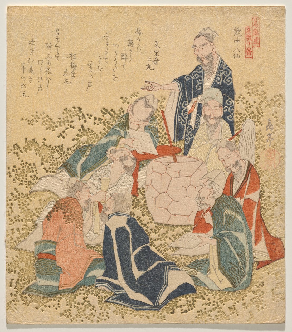 Eight Drunken Immortals (Inch? hassen), z serii Dziesięć słynnych liczb (Meis? j?ban) autorstwa Yashima Gakutei