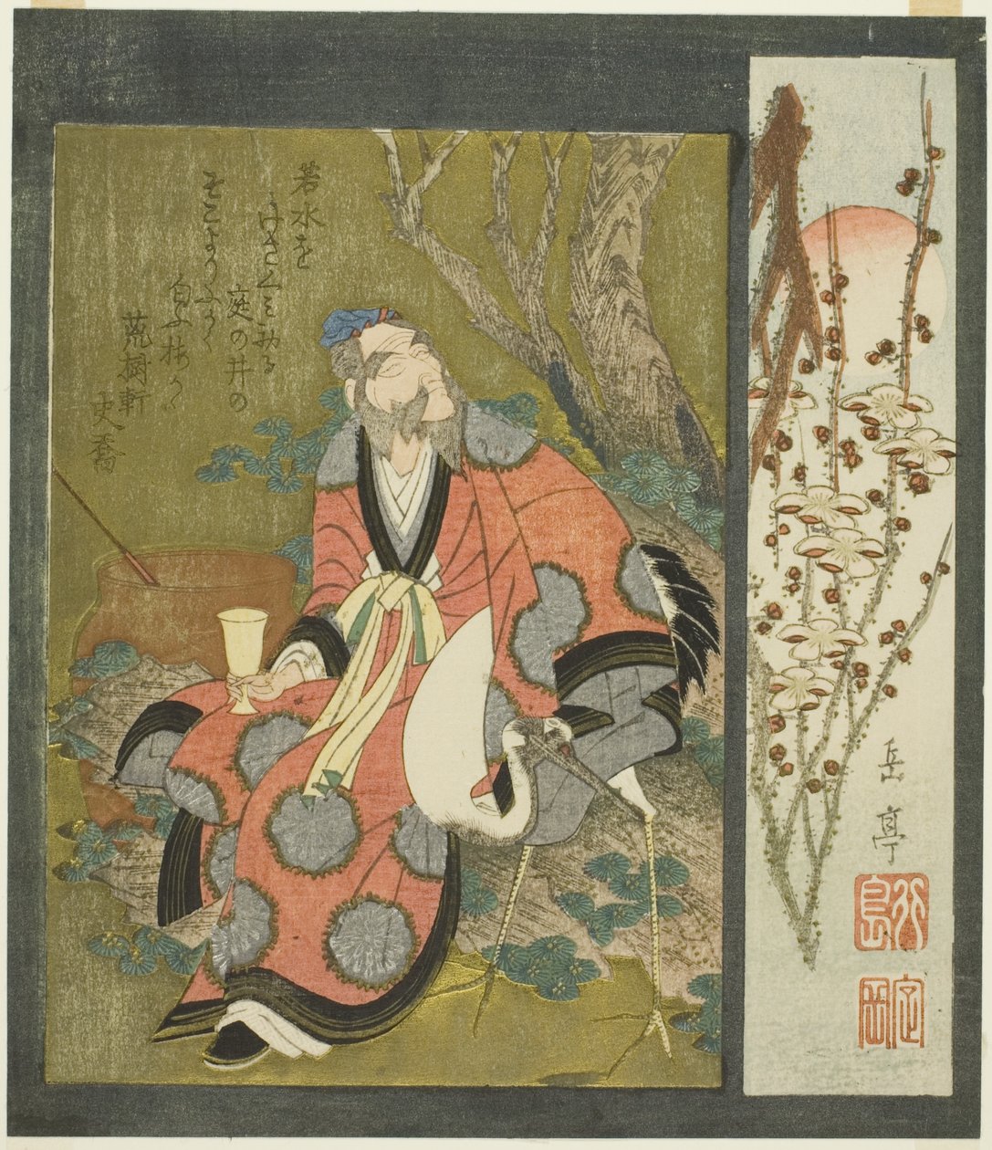Lin Hejing (Rin Nasei) with Crane autorstwa Yashima Gakutei