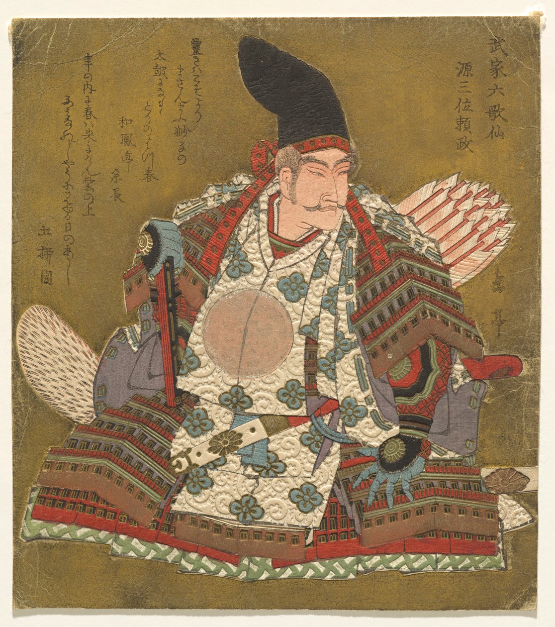 te rd kolumna k Minamoto no Yorimasa (Minamoto Sanmi Yorimasa), z serii Te shi x Hitomo r inni l Samuraj poeci (Samurai Rokkasen) autorstwa Yashima Gakutei