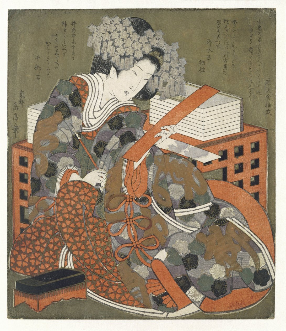 Kobieta z wierszem autorstwa Yashima Gakutei